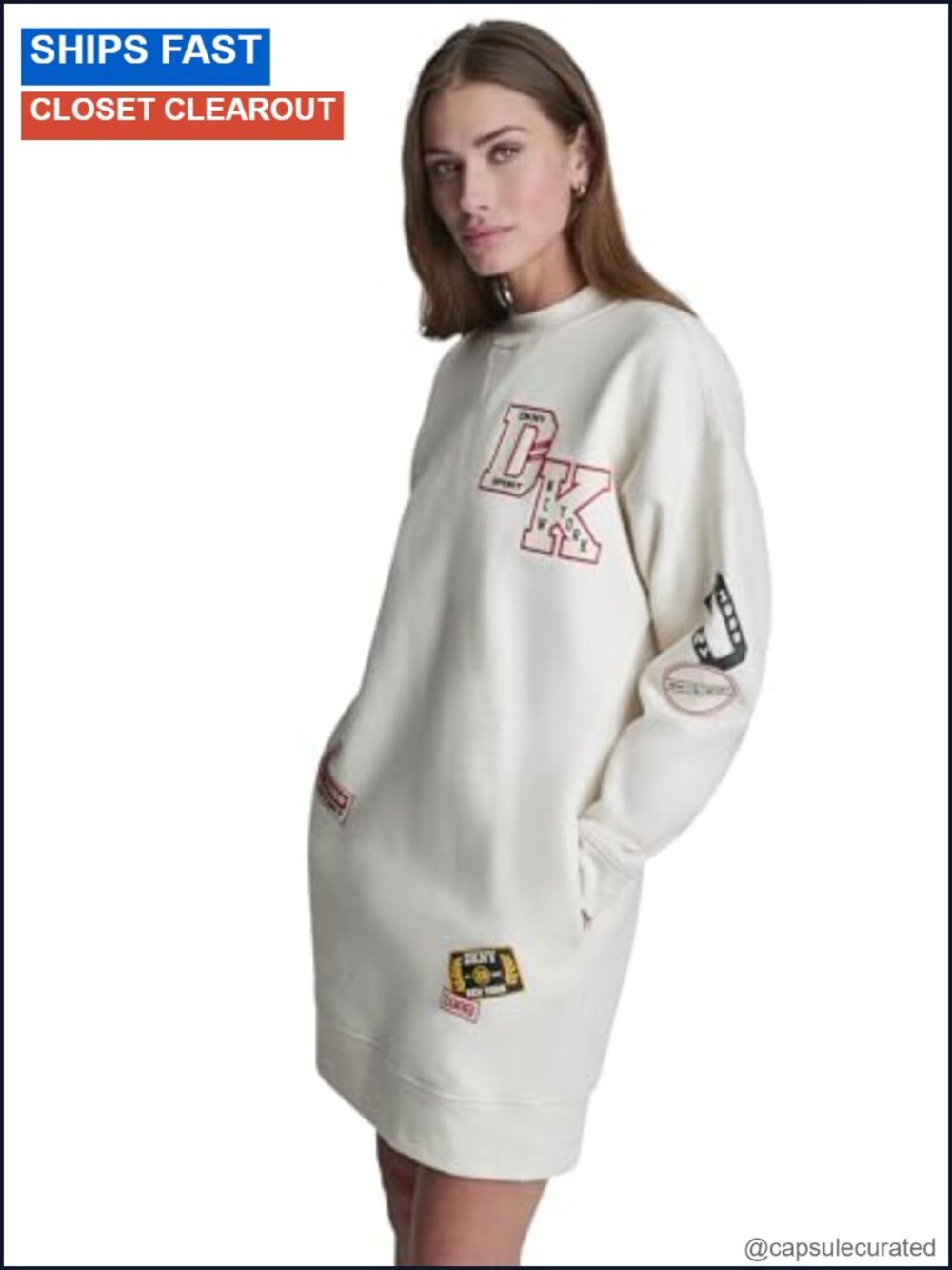 Long Sleeve Crew Neck Letter Print Casual Dress